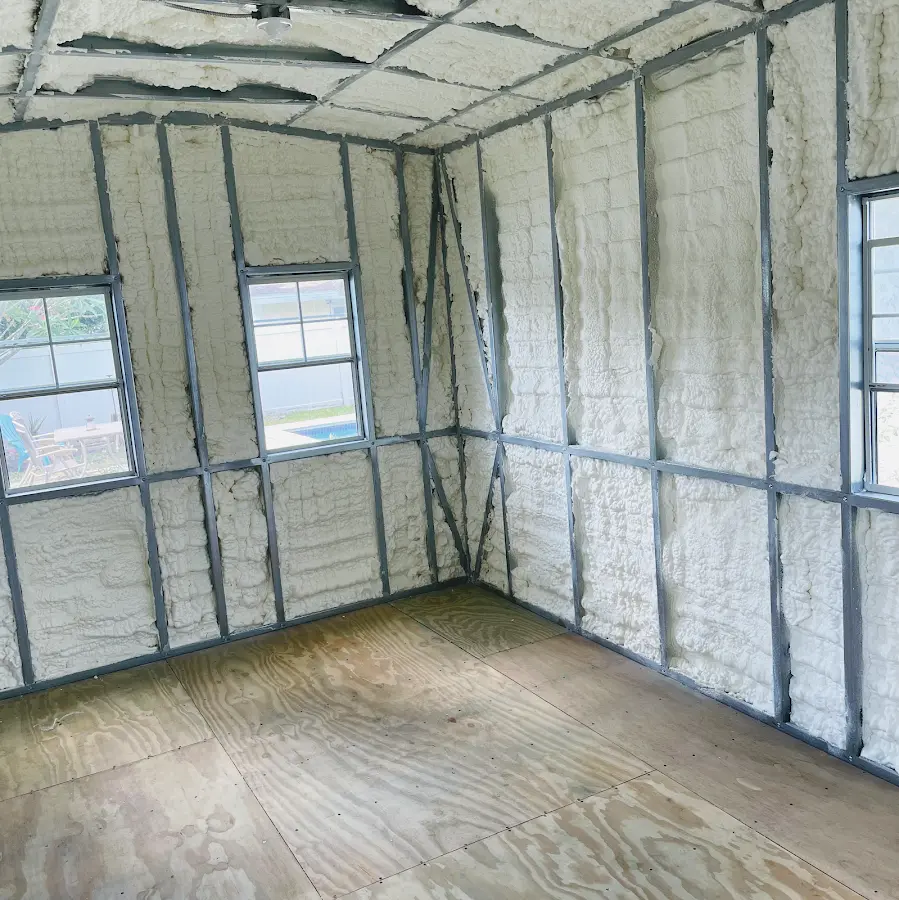 Closed-cell spray foam insulation applied to wall cavities in a residential project in Vienna